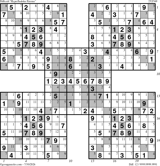 The grouppuzzles.com Difficult cover-HyperXtreme puzzle for Thursday July 30, 2026, suitable for printing, with all 12 steps marked