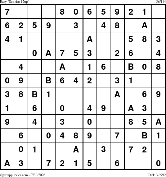 The grouppuzzles.com Easy Sudoku-12up puzzle for Thursday July 30, 2026