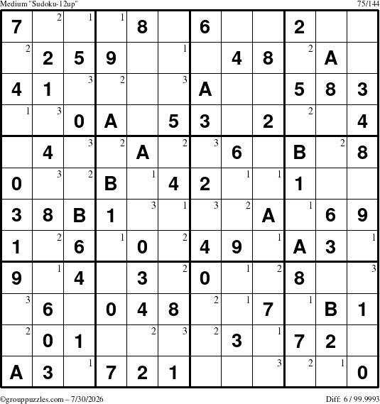 The grouppuzzles.com Medium Sudoku-12up puzzle for Thursday July 30, 2026 with the first 3 steps marked