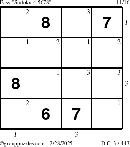 The grouppuzzles.com Easy Sudoku-4-5678 puzzle for Friday February 28, 2025 with all 3 steps marked