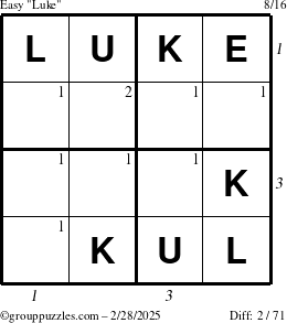 The grouppuzzles.com Easy Luke puzzle for Friday February 28, 2025 with all 2 steps marked