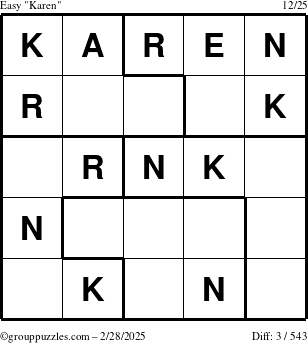 The grouppuzzles.com Easy Karen puzzle for Friday February 28, 2025