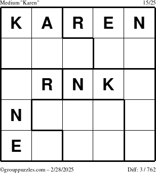 The grouppuzzles.com Medium Karen puzzle for Friday February 28, 2025