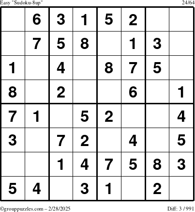 The grouppuzzles.com Easy Sudoku-8up puzzle for Friday February 28, 2025