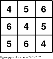 The grouppuzzles.com Answer grid for the TicTac-456 puzzle for Friday February 28, 2025