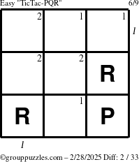 The grouppuzzles.com Easy TicTac-PQR puzzle for Friday February 28, 2025 with all 2 steps marked