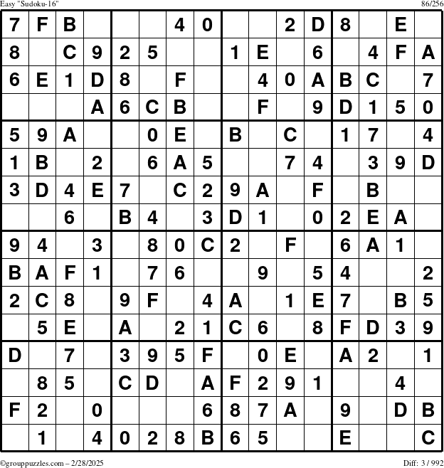 The grouppuzzles.com Easy Sudoku-16 puzzle for Friday February 28, 2025