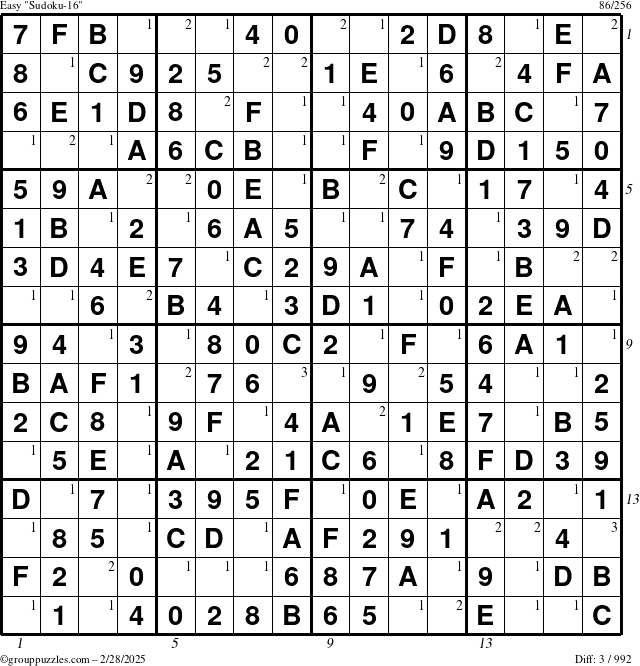 The grouppuzzles.com Easy Sudoku-16 puzzle for Friday February 28, 2025 with all 3 steps marked