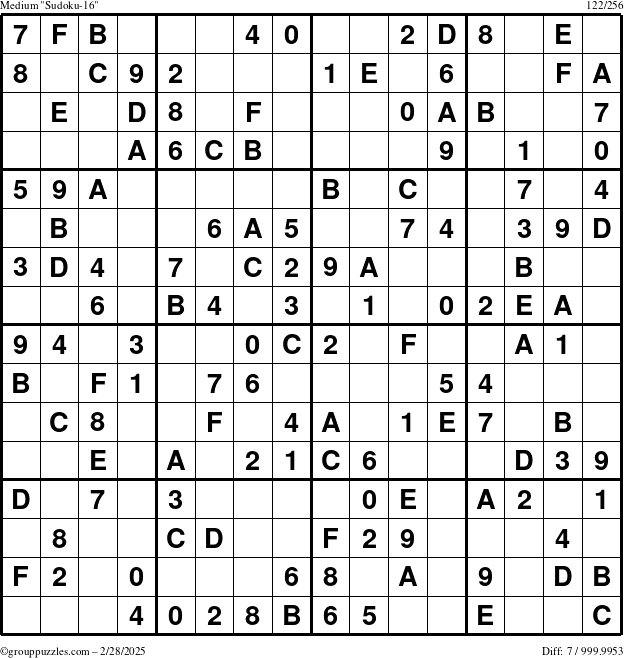 The grouppuzzles.com Medium Sudoku-16 puzzle for Friday February 28, 2025