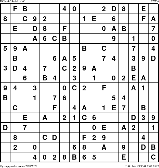 The grouppuzzles.com Difficult Sudoku-16 puzzle for Friday February 28, 2025