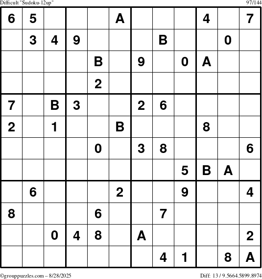 The grouppuzzles.com Difficult Sudoku-12up puzzle for Thursday August 28, 2025