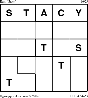 The grouppuzzles.com Easy Stacy puzzle for Monday February 2, 2026