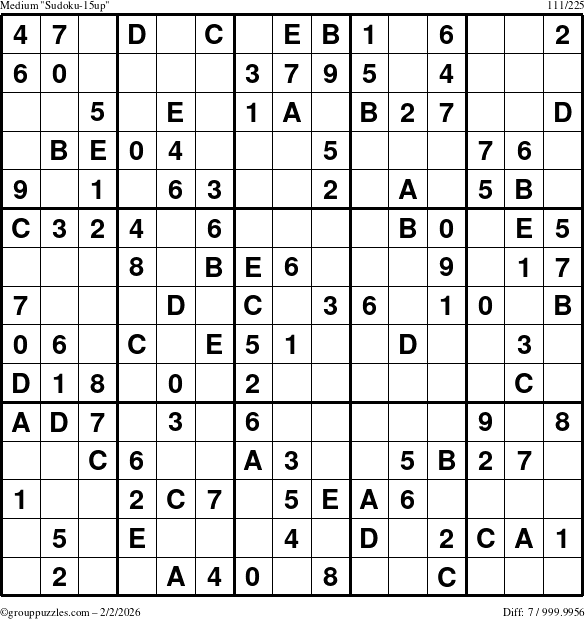 The grouppuzzles.com Medium Sudoku-15up puzzle for Monday February 2, 2026