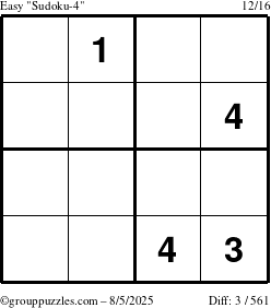 The grouppuzzles.com Easy Sudoku-4 puzzle for Tuesday August 5, 2025