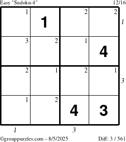 The grouppuzzles.com Easy Sudoku-4 puzzle for Tuesday August 5, 2025 with all 3 steps marked