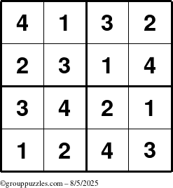 The grouppuzzles.com Answer grid for the Sudoku-4 puzzle for Tuesday August 5, 2025