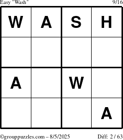 The grouppuzzles.com Easy Wash puzzle for Tuesday August 5, 2025