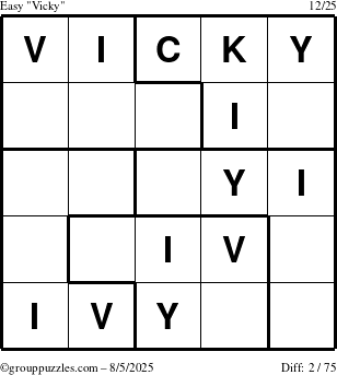 The grouppuzzles.com Easy Vicky puzzle for Tuesday August 5, 2025