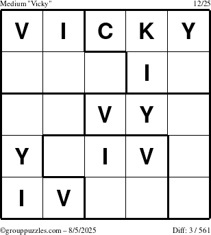 The grouppuzzles.com Medium Vicky puzzle for Tuesday August 5, 2025