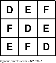 The grouppuzzles.com Answer grid for the TicTac-DEF puzzle for Tuesday August 5, 2025