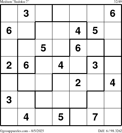 The grouppuzzles.com Medium Sudoku-7 puzzle for Tuesday August 5, 2025