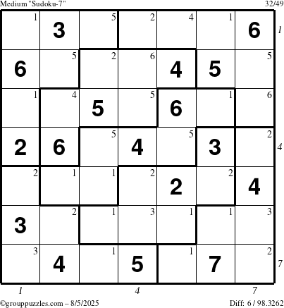 The grouppuzzles.com Medium Sudoku-7 puzzle for Tuesday August 5, 2025 with all 6 steps marked