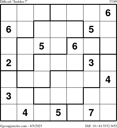 The grouppuzzles.com Difficult Sudoku-7 puzzle for Tuesday August 5, 2025