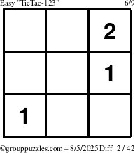 The grouppuzzles.com Easy TicTac-123 puzzle for Tuesday August 5, 2025