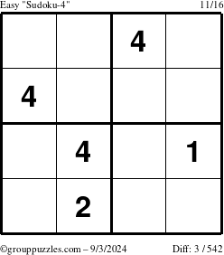 The grouppuzzles.com Easy Sudoku-4 puzzle for Tuesday September 3, 2024