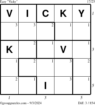 The grouppuzzles.com Easy Vicky puzzle for Tuesday September 3, 2024 with all 3 steps marked