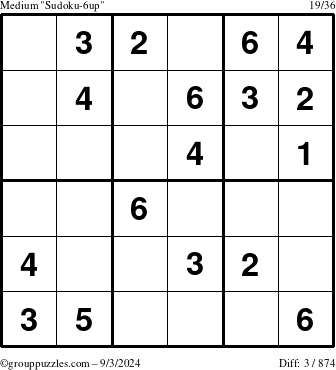 The grouppuzzles.com Medium Sudoku-6up puzzle for Tuesday September 3, 2024