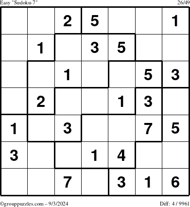 The grouppuzzles.com Easy Sudoku-7 puzzle for Tuesday September 3, 2024