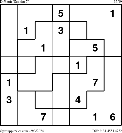 The grouppuzzles.com Difficult Sudoku-7 puzzle for Tuesday September 3, 2024