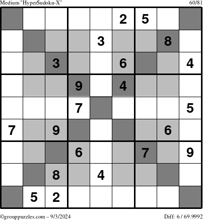 The grouppuzzles.com Medium HyperSudoku-X puzzle for Tuesday September 3, 2024