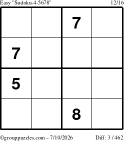 The grouppuzzles.com Easy Sudoku-4-5678 puzzle for Friday July 10, 2026
