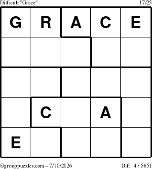 The grouppuzzles.com Difficult Grace puzzle for Friday July 10, 2026