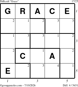 The grouppuzzles.com Difficult Grace puzzle for Friday July 10, 2026 with all 4 steps marked