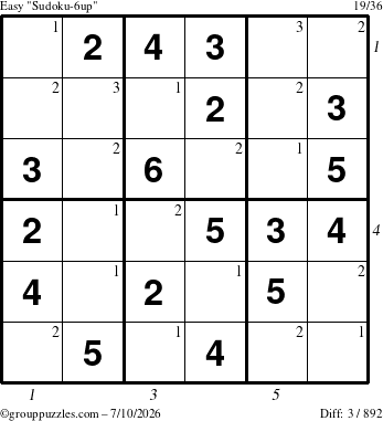 The grouppuzzles.com Easy Sudoku-6up puzzle for Friday July 10, 2026 with all 3 steps marked