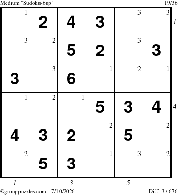 The grouppuzzles.com Medium Sudoku-6up puzzle for Friday July 10, 2026 with all 3 steps marked