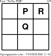 The grouppuzzles.com Easy TicTac-PQR puzzle for Friday July 10, 2026