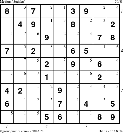 The grouppuzzles.com Medium Sudoku puzzle for Friday July 10, 2026 with all 7 steps marked