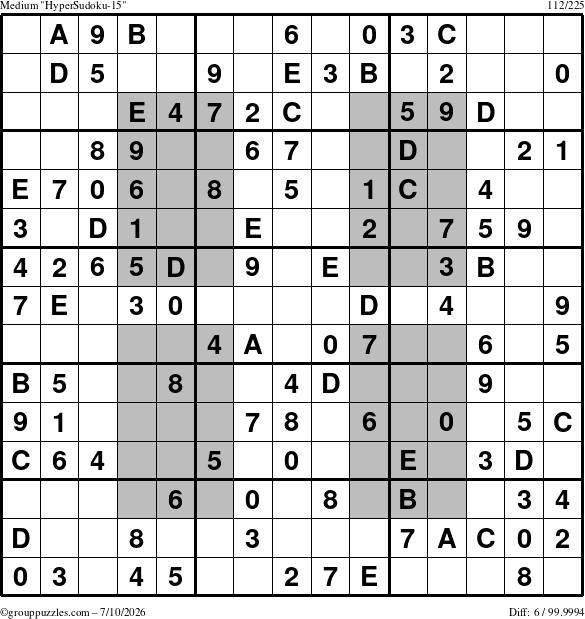 The grouppuzzles.com Medium HyperSudoku-15 puzzle for Friday July 10, 2026