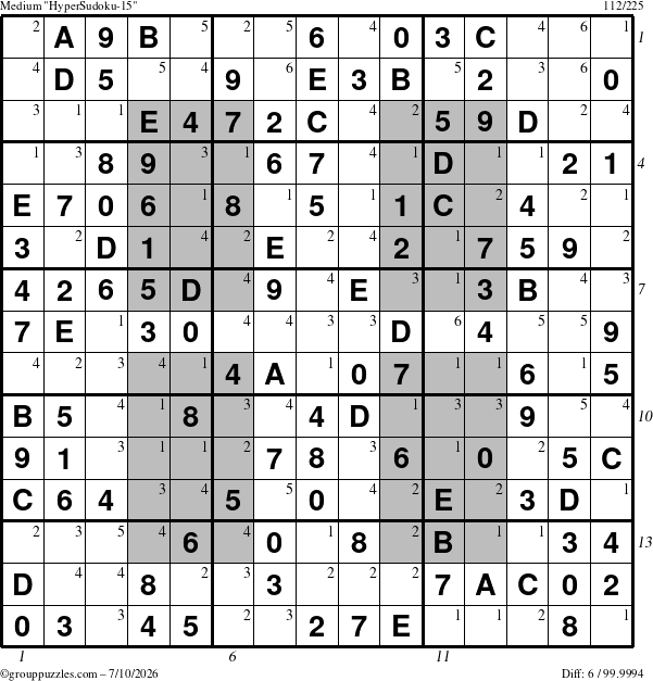 The grouppuzzles.com Medium HyperSudoku-15 puzzle for Friday July 10, 2026 with all 6 steps marked