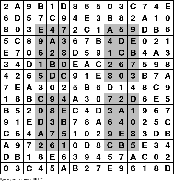The grouppuzzles.com Answer grid for the HyperSudoku-15 puzzle for Friday July 10, 2026