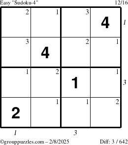 The grouppuzzles.com Easy Sudoku-4 puzzle for Saturday February 8, 2025 with all 3 steps marked