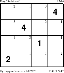 The grouppuzzles.com Easy Sudoku-4 puzzle for Saturday February 8, 2025 with the first 3 steps marked