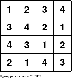 The grouppuzzles.com Answer grid for the Sudoku-4 puzzle for Saturday February 8, 2025