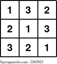 The grouppuzzles.com Answer grid for the TicTac-123 puzzle for Saturday February 8, 2025