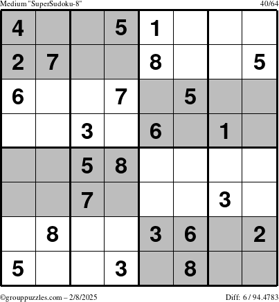 The grouppuzzles.com Medium SuperSudoku-8 puzzle for Saturday February 8, 2025