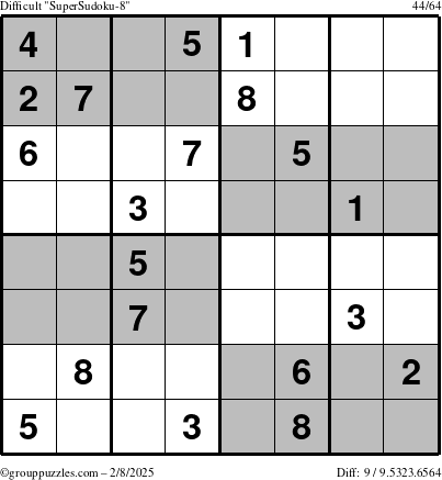 The grouppuzzles.com Difficult SuperSudoku-8 puzzle for Saturday February 8, 2025